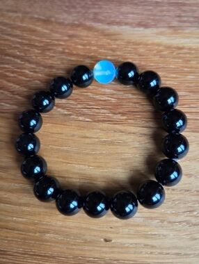 Black Onyx & Opalite Beads Stretch Bracelet, Hand Crafted